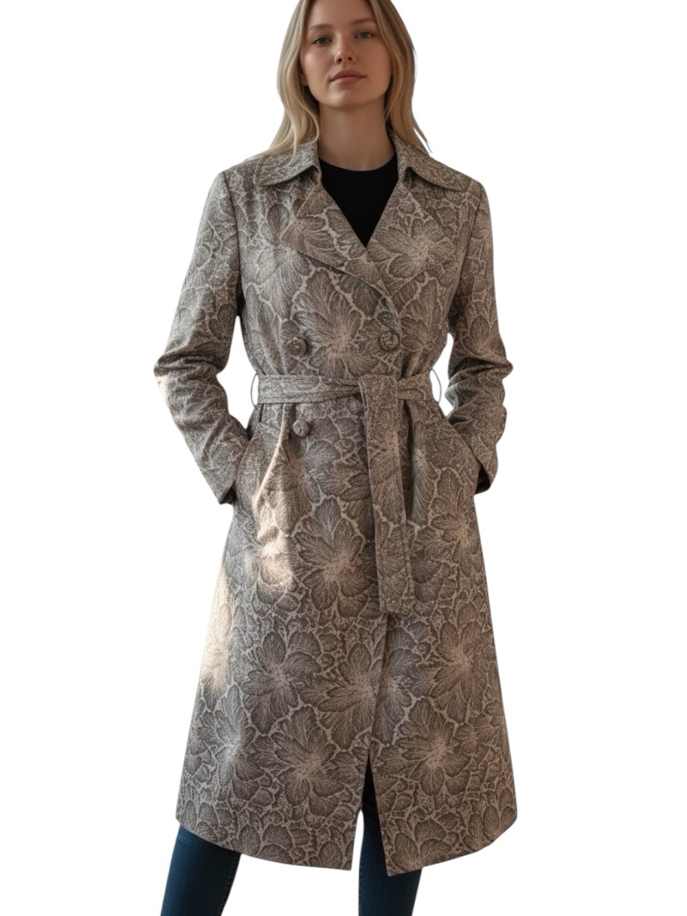 ANTHROPOLOGIE x SOLITAIRE: NWT Floral Faux Suede Trench Coat- Size Small